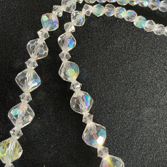 Handmade Aurora Borealis Crystal Waterfall Necklace – Vintage AB Beads, Reimagin - Picture 5 of 7